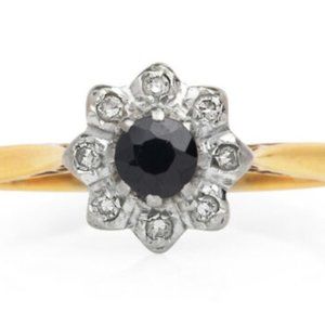 18K gold diamond sapphire flower cluster ring
